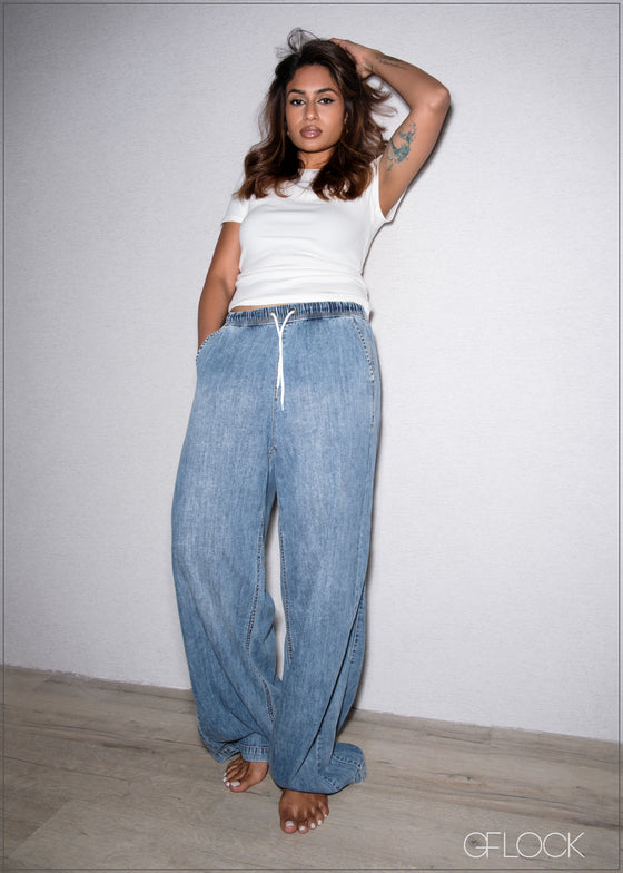 Straight Leg Jean With Elastic Waist - Long Length - 251125D