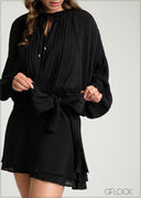 Tie Neck Mini Dress - 100425IE