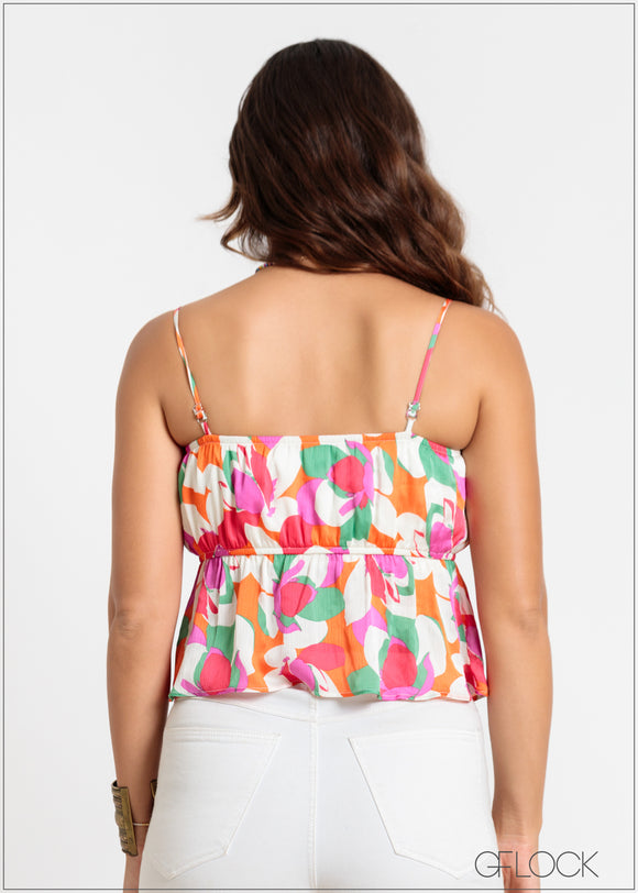 Shoulder Ruffle Hem Floral Cami Top - 211024