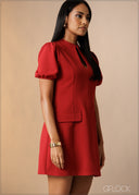 High Neck Puff Sleeve Mini Dress - 180926