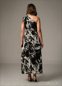 One Shoulder Gathered Midi Dress - 051225