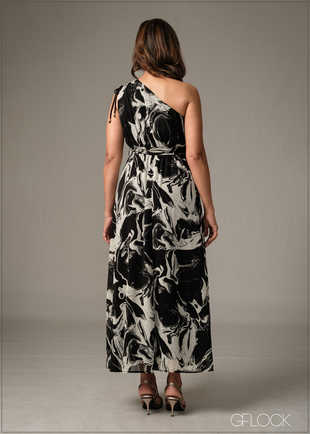 One Shoulder Gathered Midi Dress - 051225