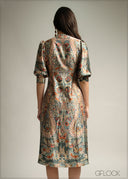 Tunic Collared Printed Midi Dress - 220825