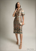 Tunic Collared Printed Midi Dress - 220825