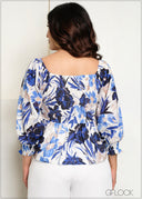 Smocking Detail Printed Embroidery Top - 140625