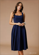 Square Neck Flare Midi Dress - 140826