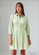 Puff Sleeved Collared Midi Dress - 070426