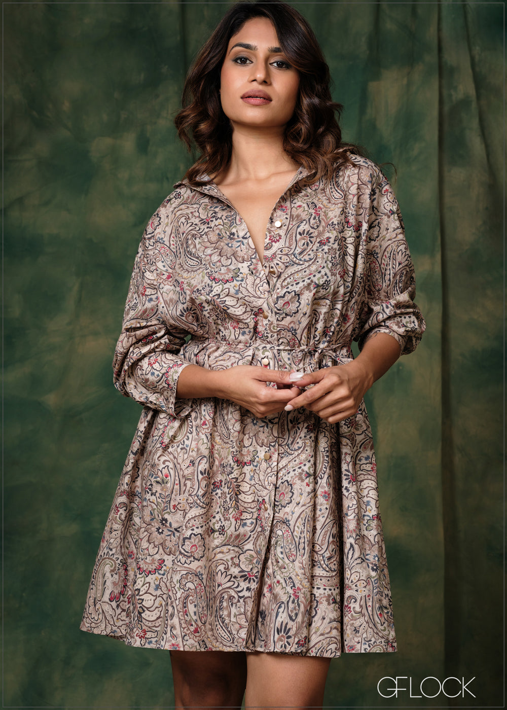 Printed Short Shirt Dress - 171225