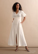 Linen Puff Sleeve Maxi Dress - 170526