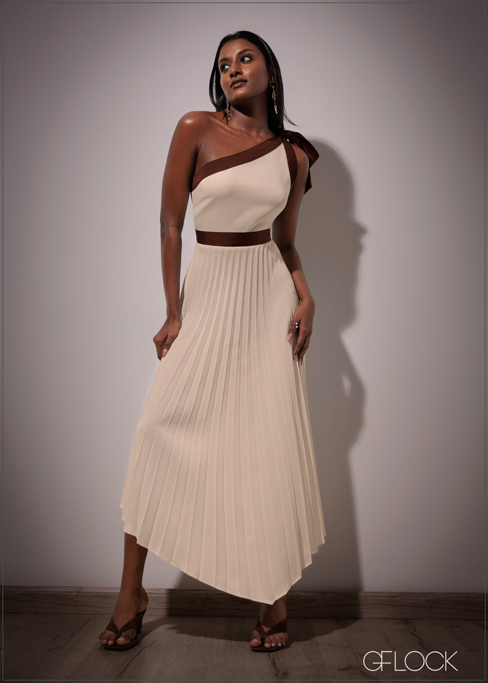 One Shoulder Knot Asymmetric Dress - 211225