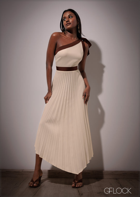 One Shoulder Knot Asymmetric Dress - 211225