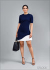 Short Sleeve Dress With Pleated Attached Skirt - 260224