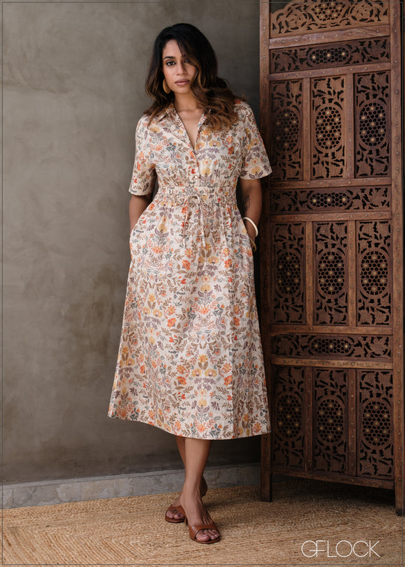 Printed Waist Detail Dress (Premium Cotton) - 131025