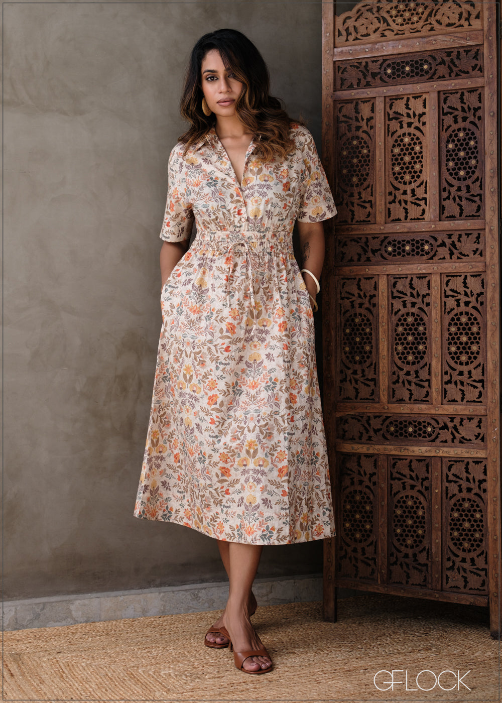 Printed Waist Detail Dress (Premium Cotton) - 131025