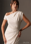 One shouder side pleat detailed knit midi dress with side slit