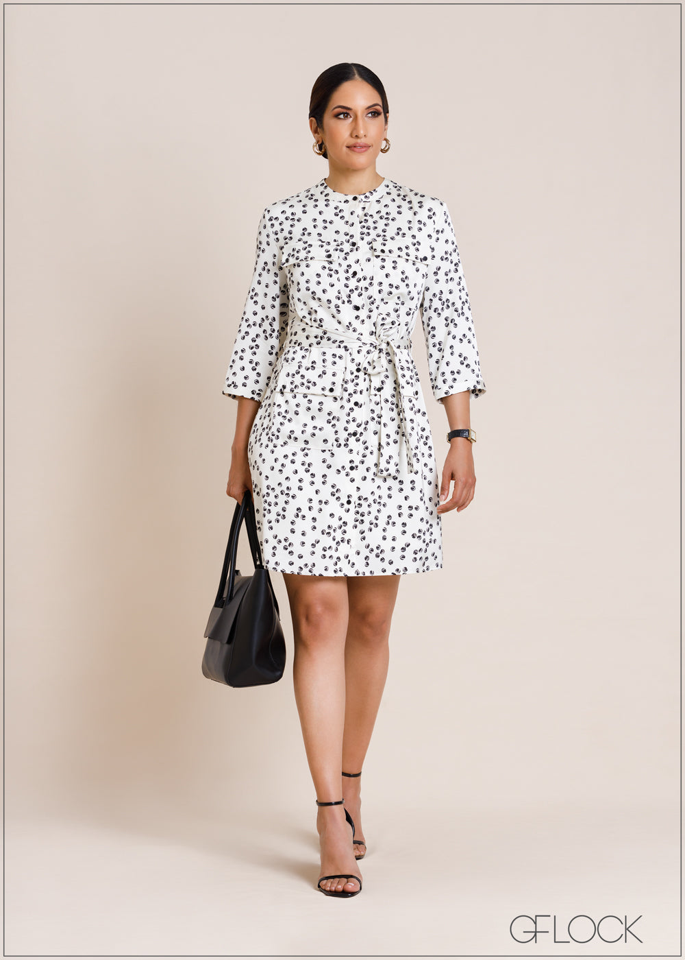 Mini Printed Dress With Patch Pockets - 080424