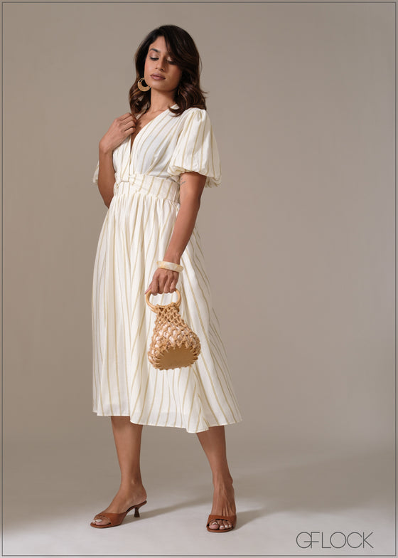 Front Knot Stripe Dress - 111225