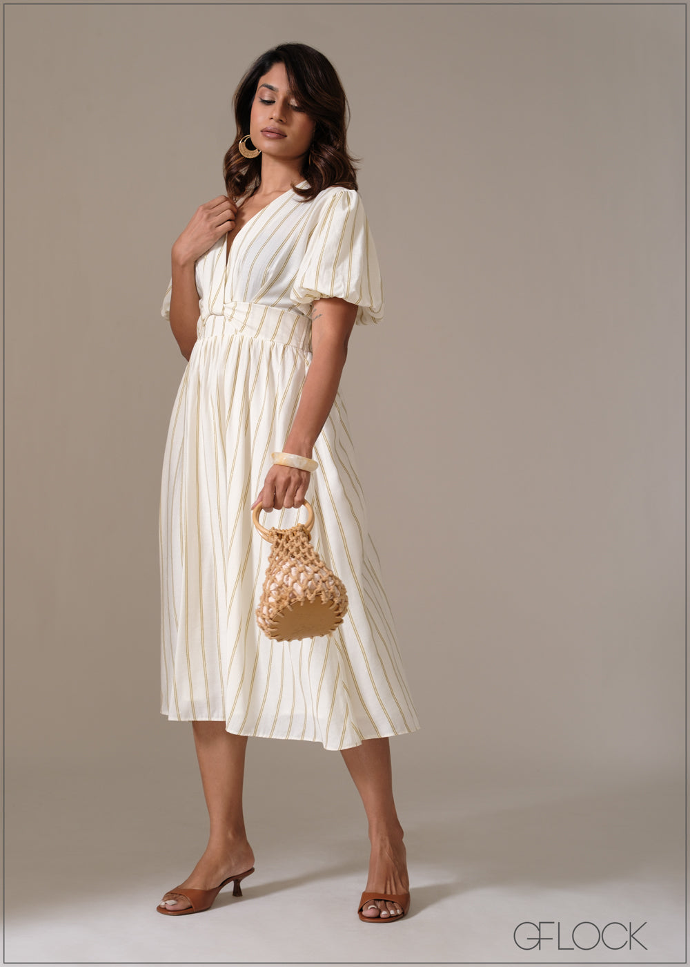 Front Knot Stripe Dress - 111225