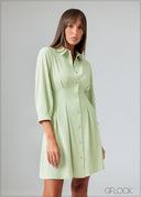 Puff Sleeved Collared Midi Dress - 070426