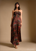 Front trim detail gathered halter tie-up dress