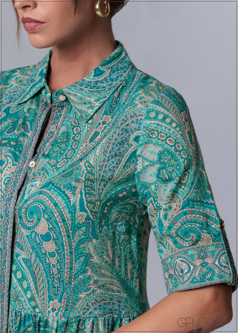 Aqua Printed Midi Shirt Dress - 231125