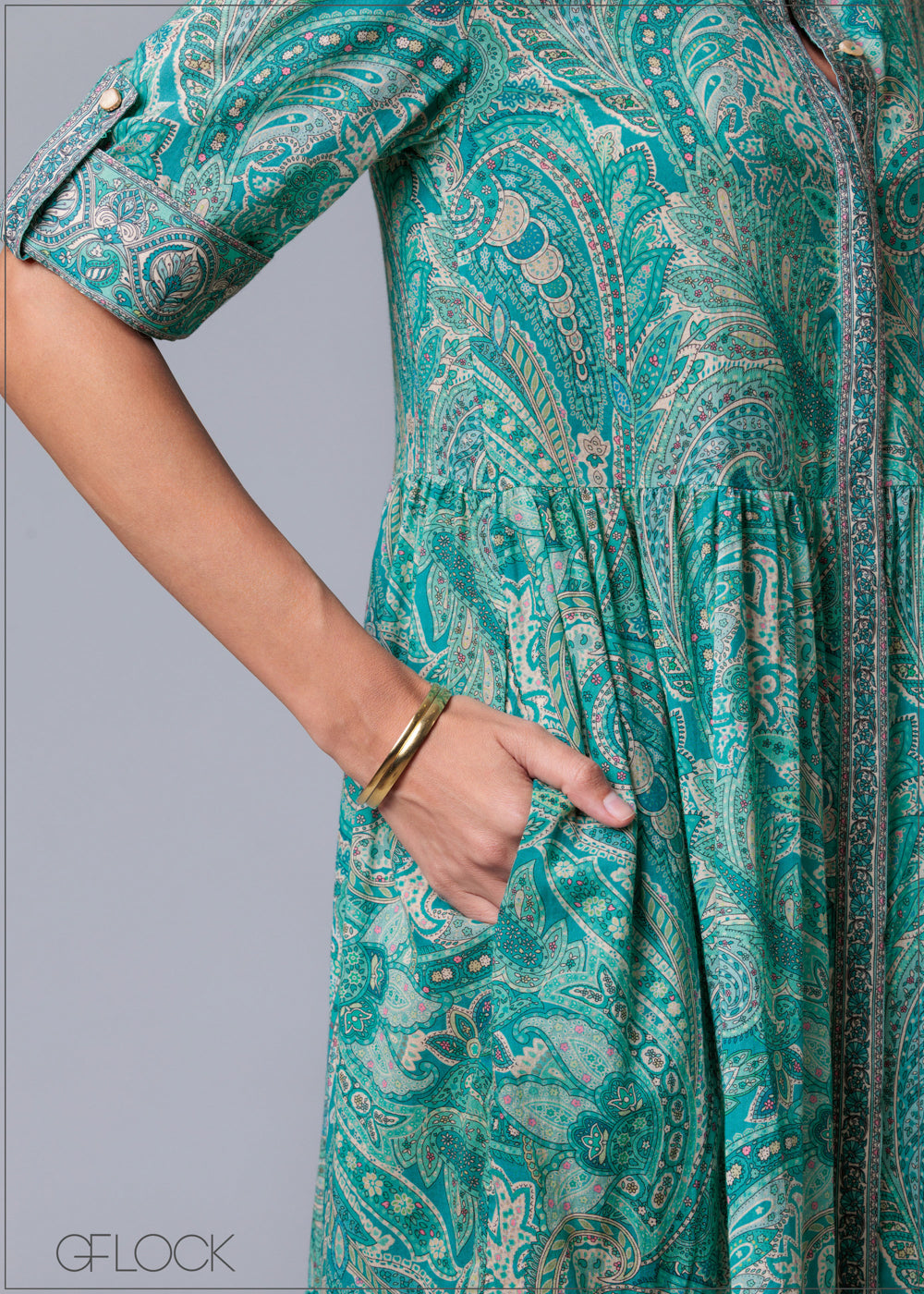 Aqua Printed Midi Shirt Dress - 231125