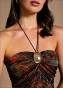 Front trim detail gathered halter tie-up dress