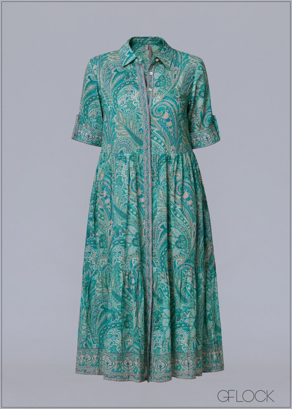 Aqua Printed Midi Shirt Dress - 231125