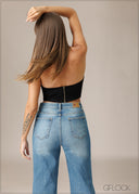 Mid Wash Wide Leg Jean - Short Length - 210326D