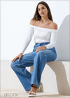 Mid Wash Wide Leg Jean - Short Length - 110924