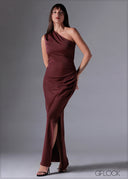 One Shoulder Pleated Midi Dress - 211225C