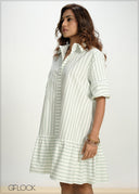 Balloon Sleeve Short Stripe Dress - 130826