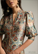 Tunic Collared Printed Midi Dress - 220825