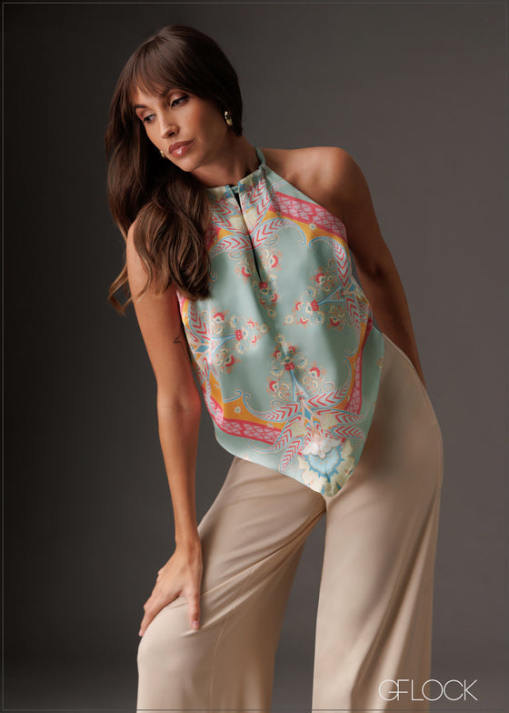 Chic halter neck top with a vibrant print