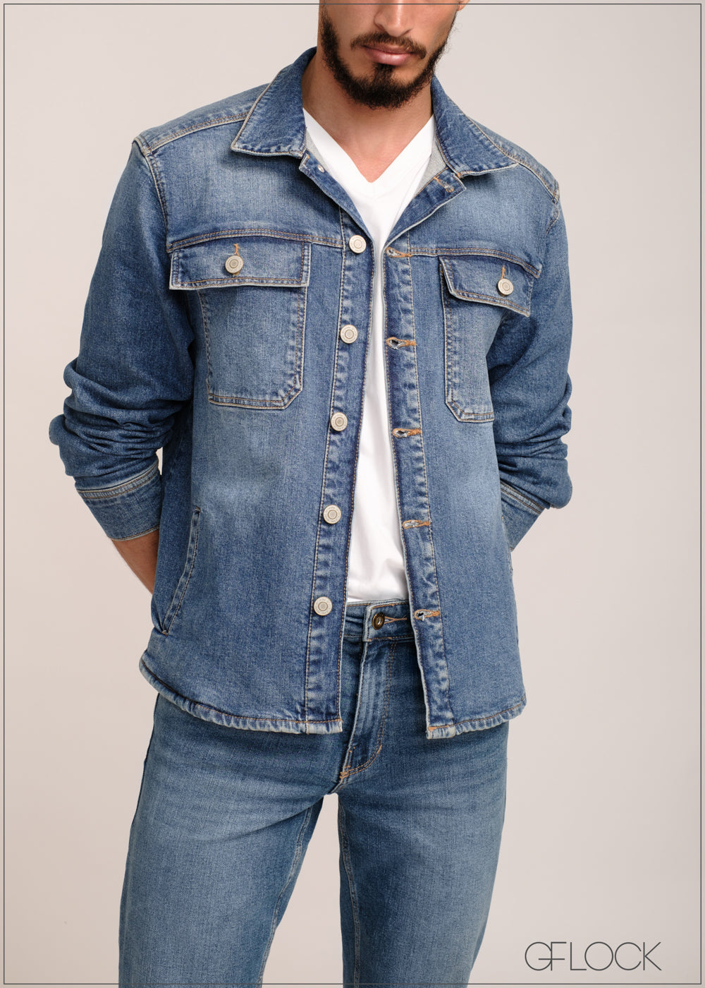 Denim hot sale shacket men's