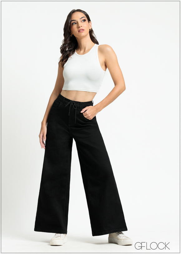 Black Denim Flared Pant - 100325