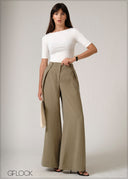 Belt Detailed Flare Pant - 250526