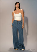 Pleated Wide Leg Jean - Long Length - 250626