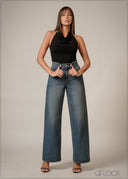 Mid Wash Wide Leg Jean - Short Length - 140326