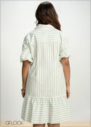 Balloon Sleeve Short Stripe Dress - 130826
