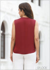 V-Neck Sleeveless Top With Shoulder Pleats - 251023