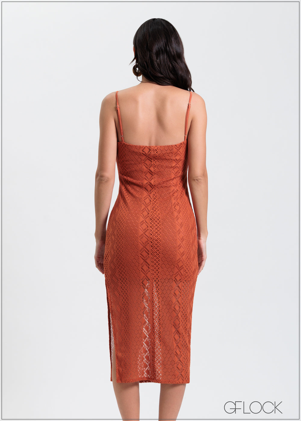 Curved Neck Midi Lace Dress - 310325