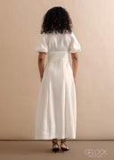 Linen Puff Sleeve Maxi Dress - 170526