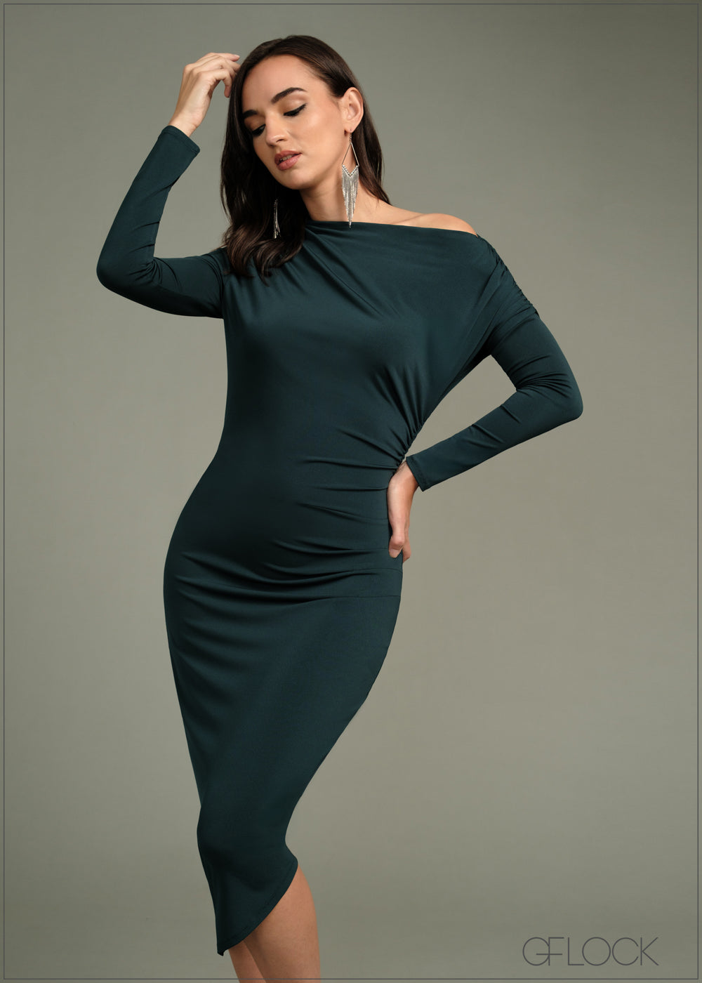 Off The Shoulder Ruched Midi Dress - 271224