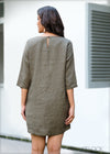 Three Quarter Sleeve Linen Shift Dress - 010923