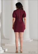 Puff Sleeve Bodycon Mini Dress - 090625