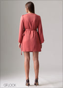 Flare Sleeved Wrap Mini Dress - 120125