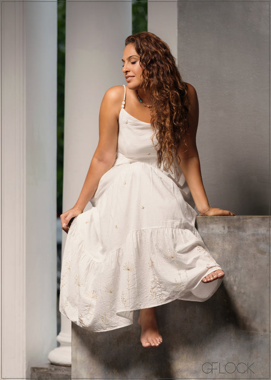 Hand Embroidered Strappy Maxi Dress -231125