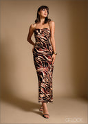 Printed maxi dress with beaded straps