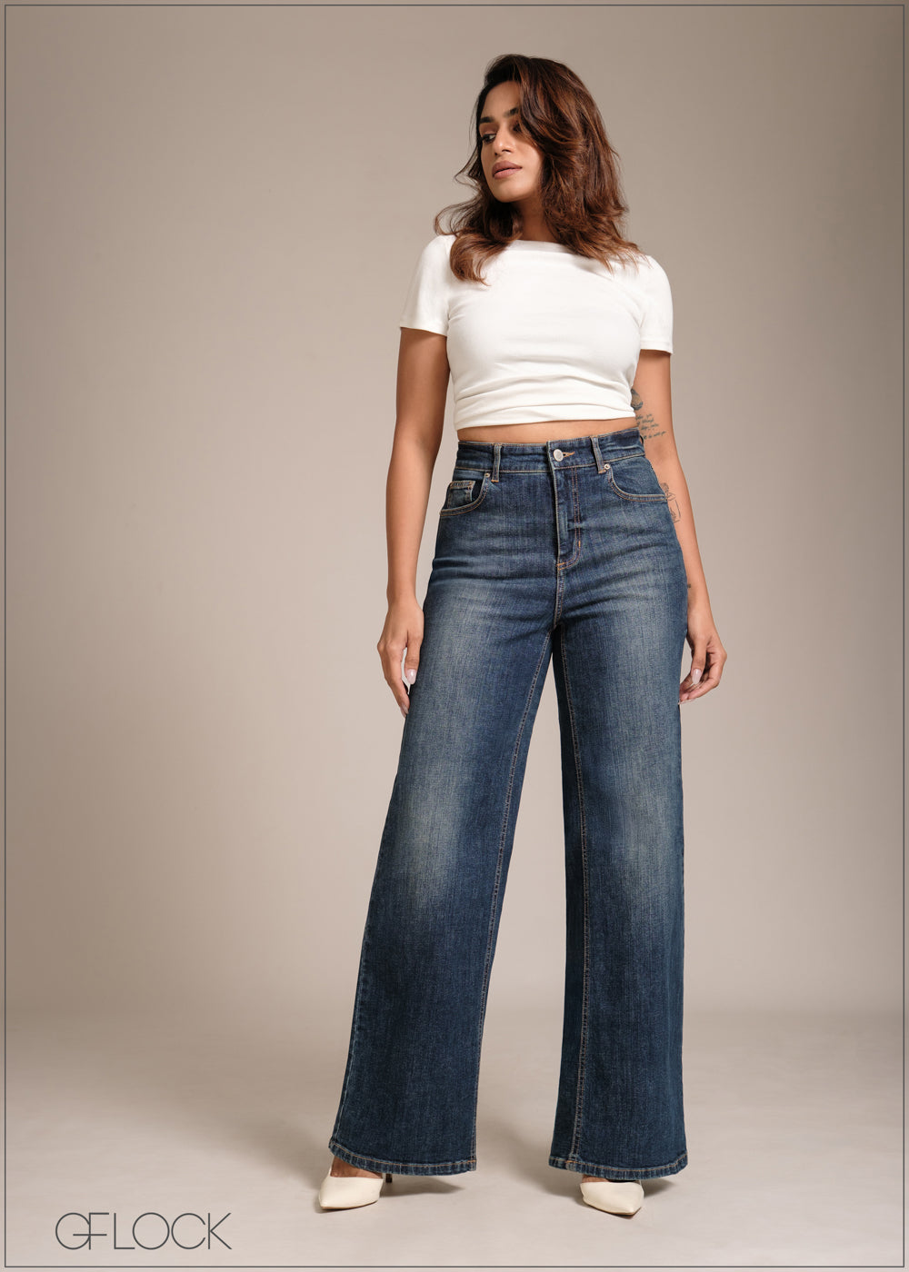 Mid Blue Wide Leg Jean - Long Length - 241225D